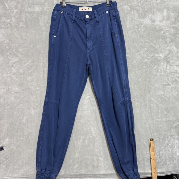 AMO Madeline Jogger Pants Womens 25 Blue Neptune Relaxed Tapered Made USA Casual - Picture 2 of 10